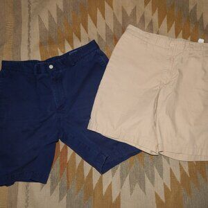 2 Vineyard Vines Men's Cotton Shorts - Tan & Blue Size 32/34 - Measure 34" Waist